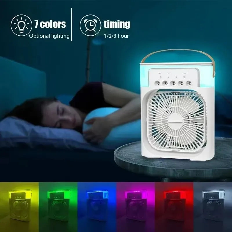 Mini Air Cooler Fan 3-in-1 – Cooling, Humidifying & Night Light