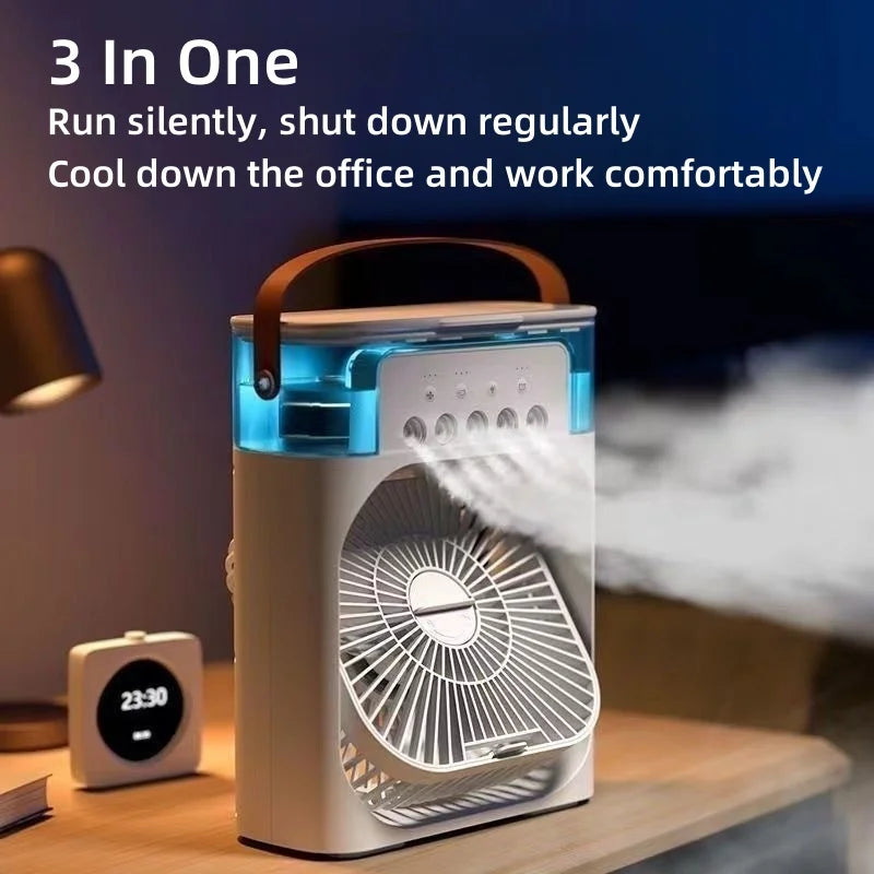Mini Air Cooler Fan 3-in-1 – Cooling, Humidifying & Night Light