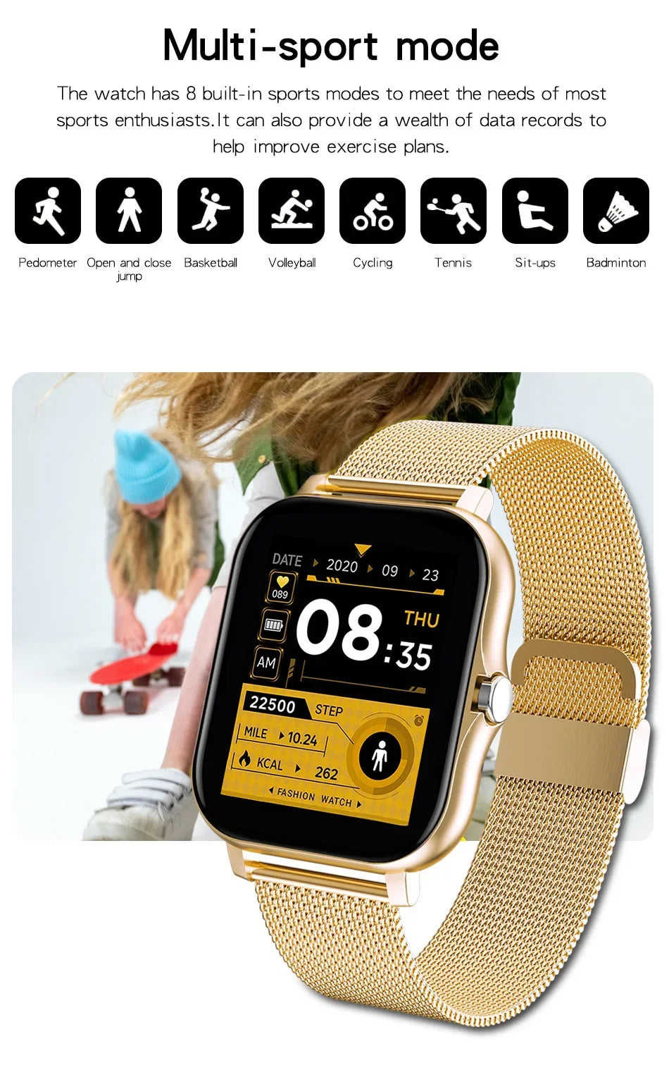 Full Touch 1.44" Smartwatch – Bluetooth & Magnetic Charging
