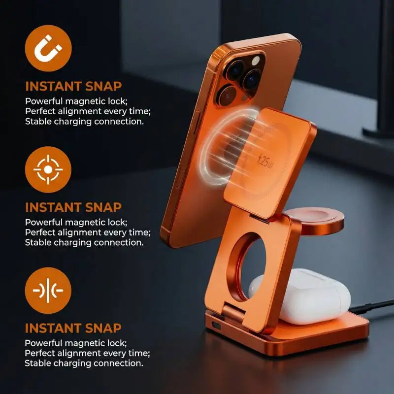3-in-1 Magnetic Charger for iPhone, Watch & AirPods