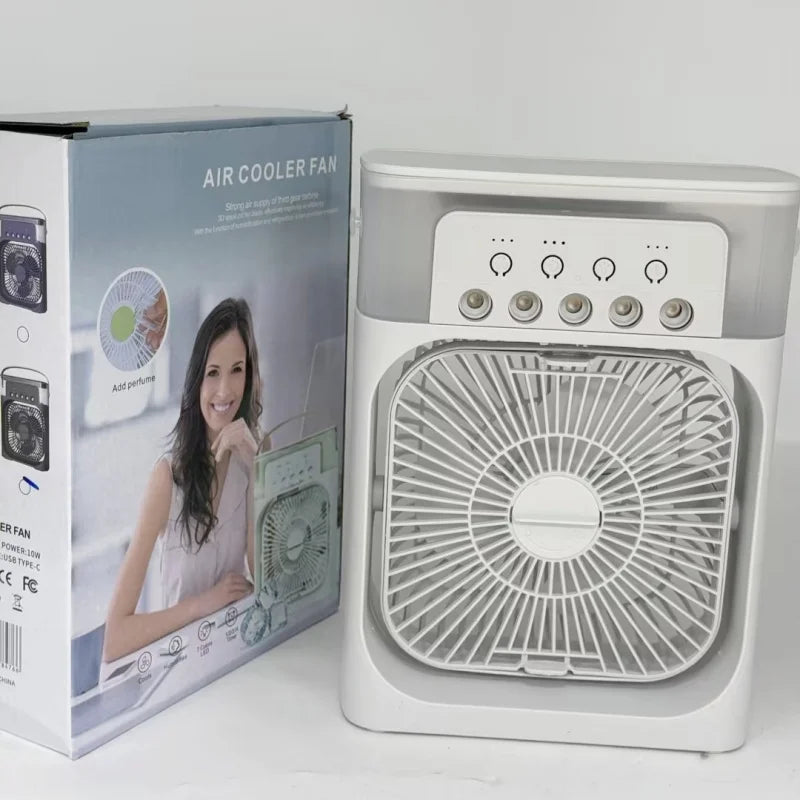 Mini Luftkühler Ventilator 3-in-1 – Kühlen, Befeuchten & Nachtlicht