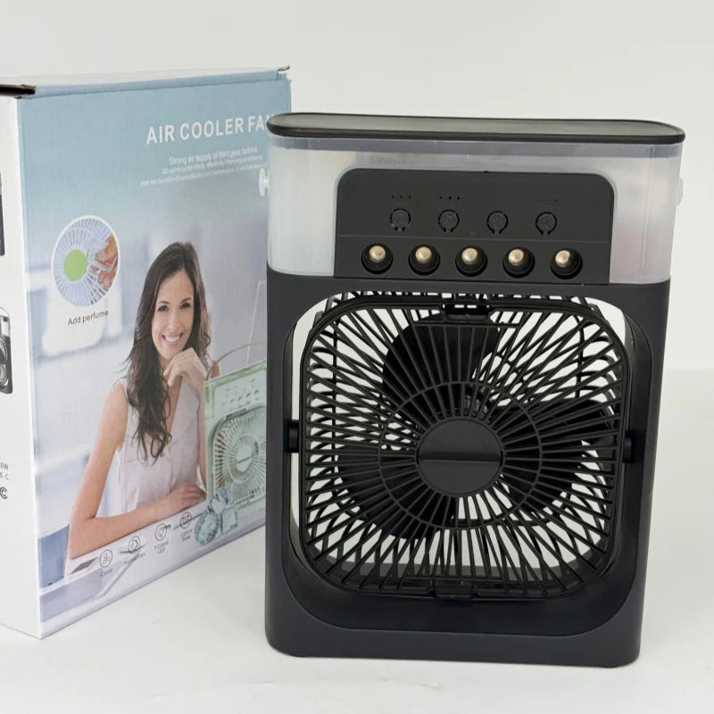 Mini Luftkühler Ventilator 3-in-1 – Kühlen, Befeuchten & Nachtlicht