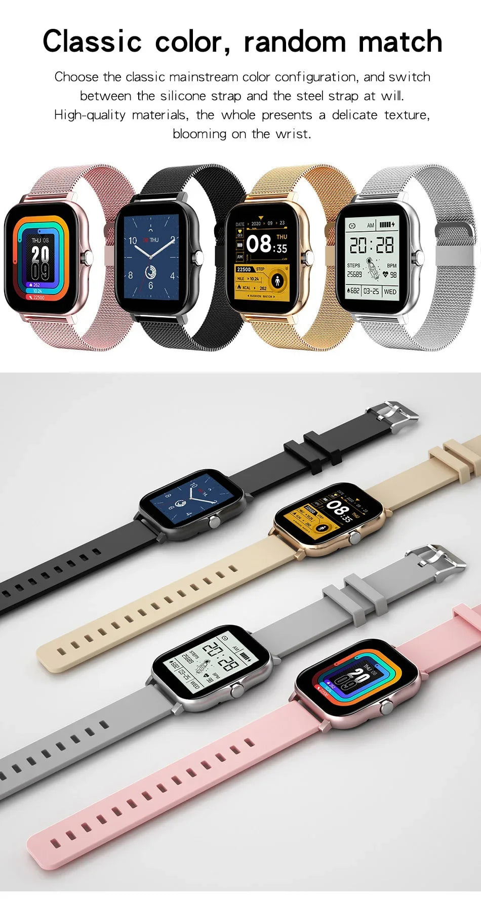Full Touch 1.44" Smartwatch – Bluetooth & Magnetic Charging