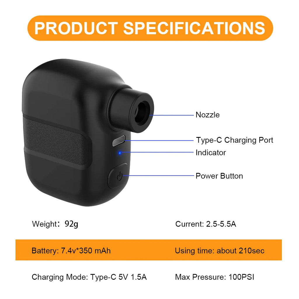 Rechargeable Mini Bike Pump – 100 PSI USB-C
