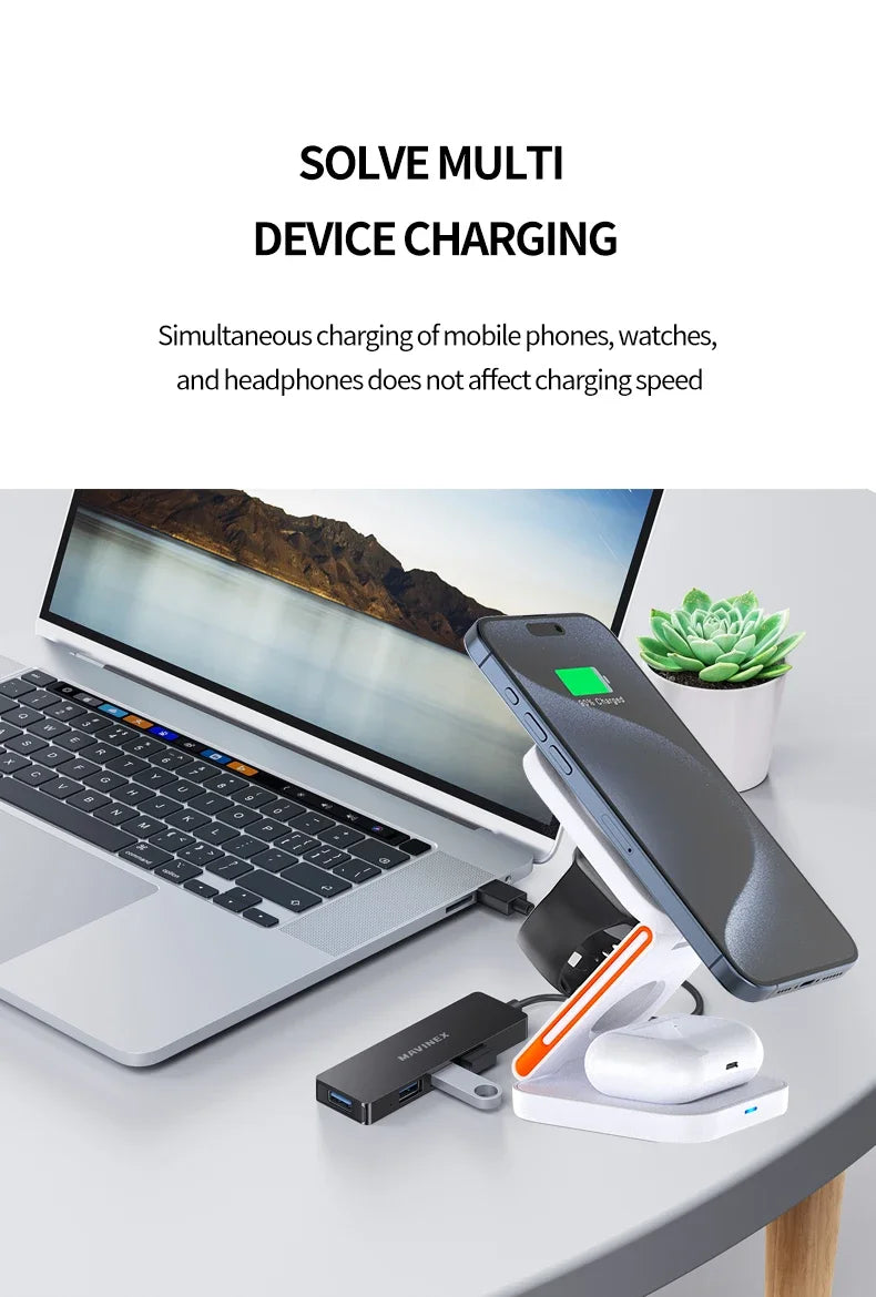3-in-1 Magnetic Charger for iPhone, Watch & AirPods