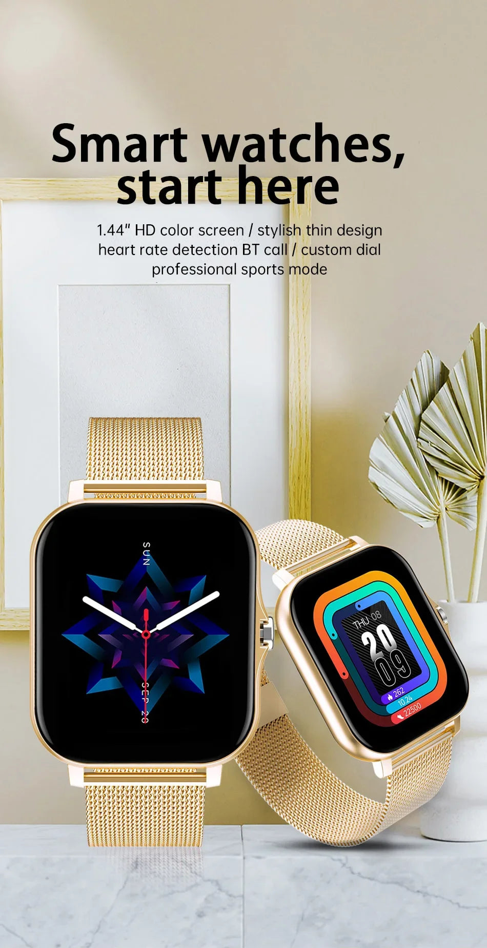 Full Touch 1.44" Smartwatch – Bluetooth & Magnetic Charging