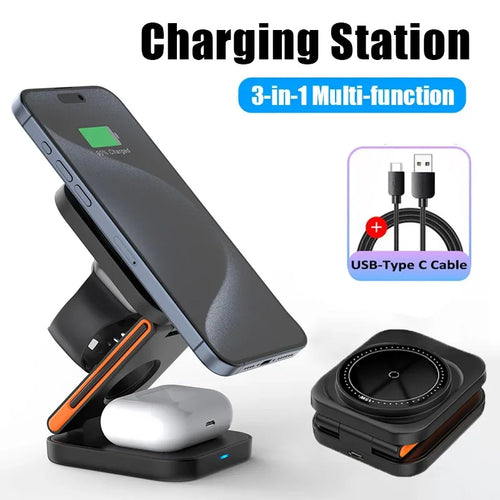 3-in-1 Magnetic Charger for iPhone, Watch & AirPods